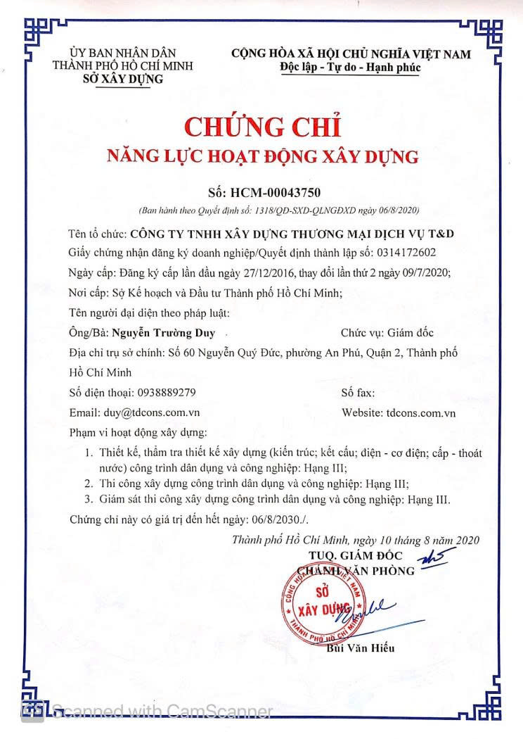 Chứng chỉ hoạt động
